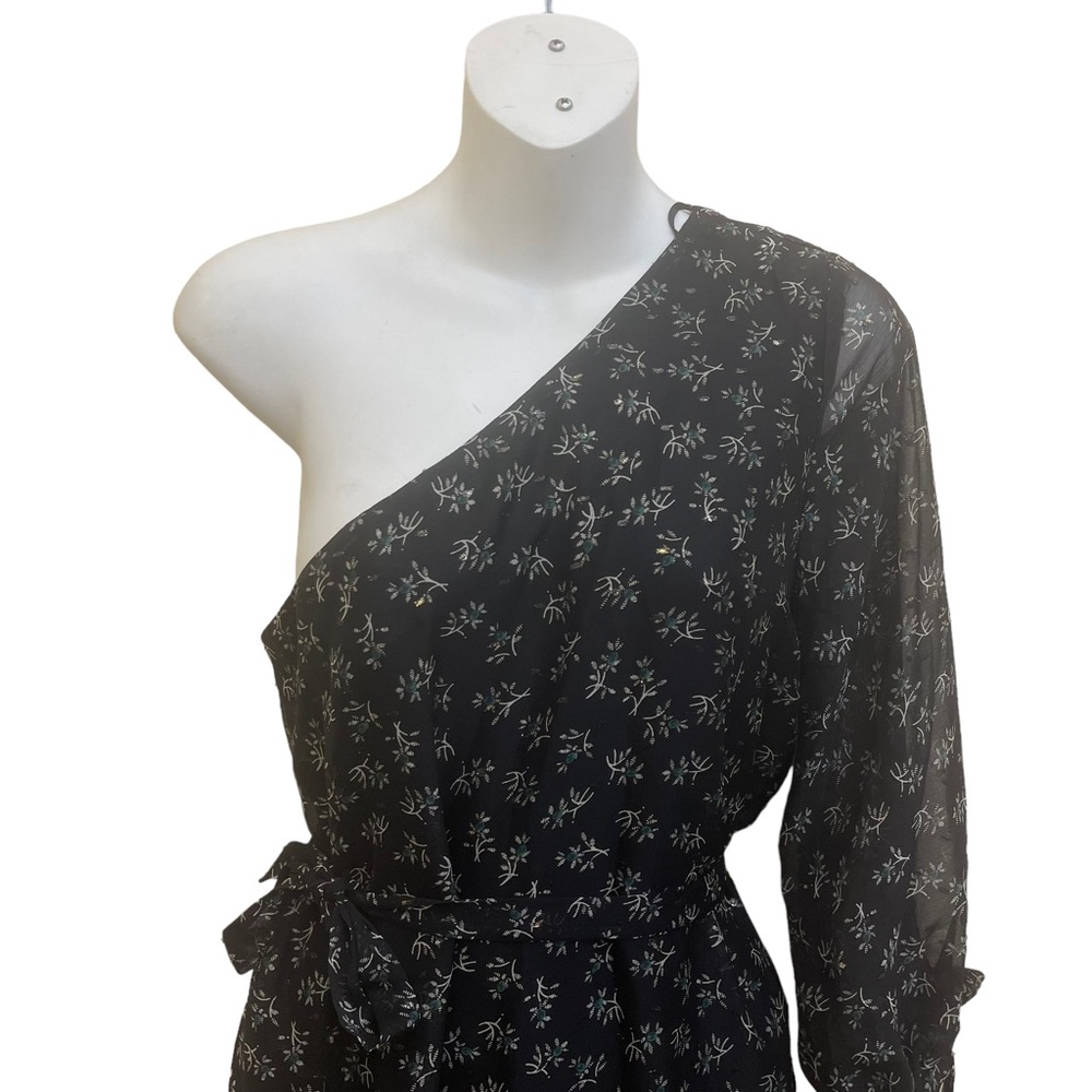 Collective Concept Womens One Shoulder Flora Ruffle Cocktail Dress Black XS - Picture 5 of 13